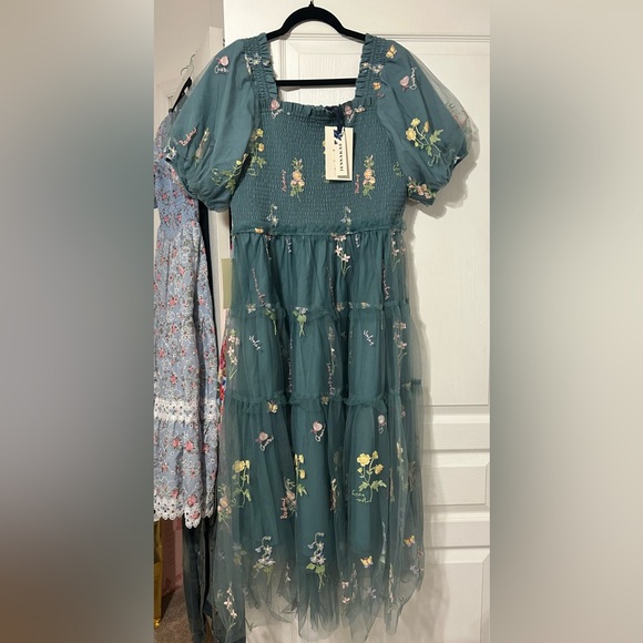 JessaKae Talia Teal Floral Midi Dress - Picture 2 of 5